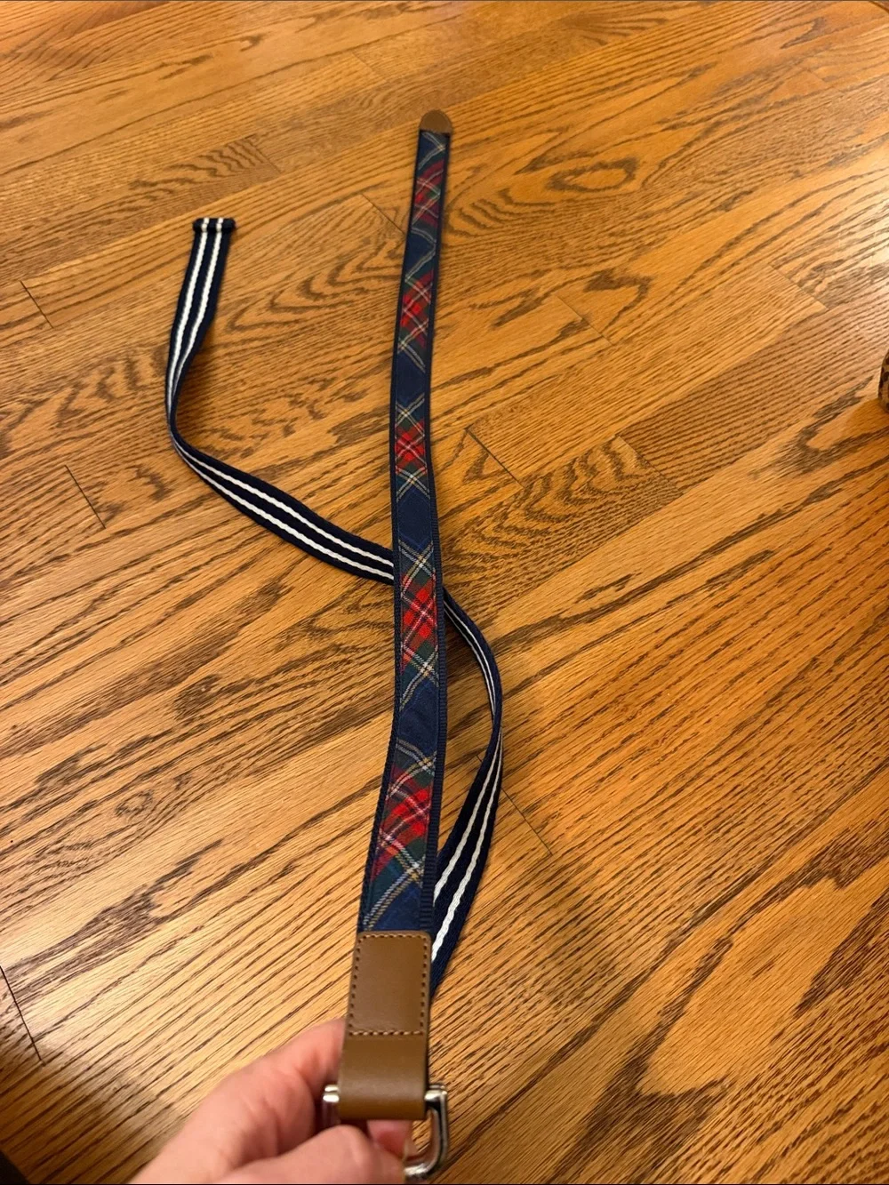 Janie and Jack Navy Woven Tartan Belt & Navy Striped polo belt size 4/5 year